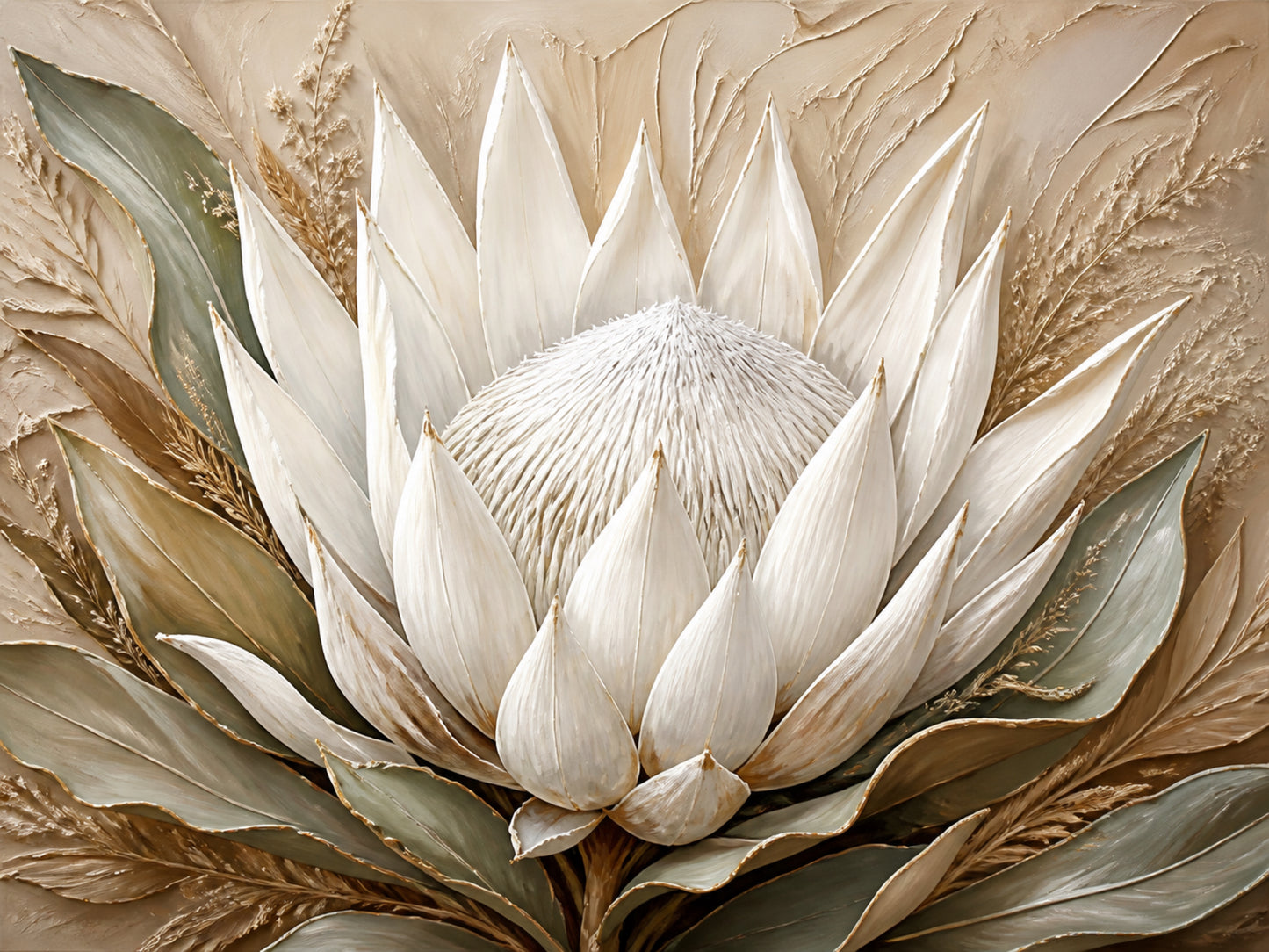 Sculpted Protea Neutral Canvas Wall Art