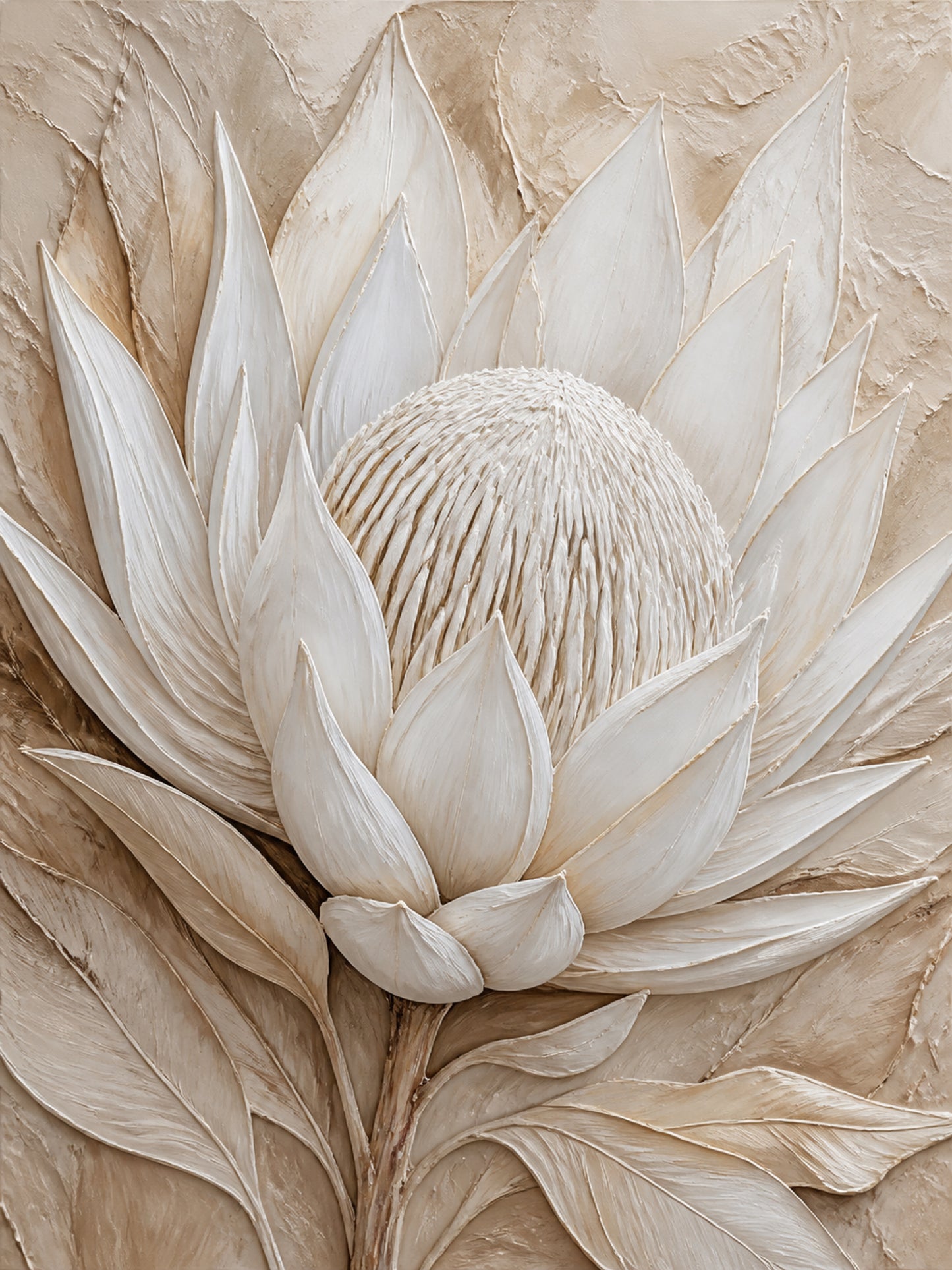 Sculpted Protea Neutral Canvas Wall Art
