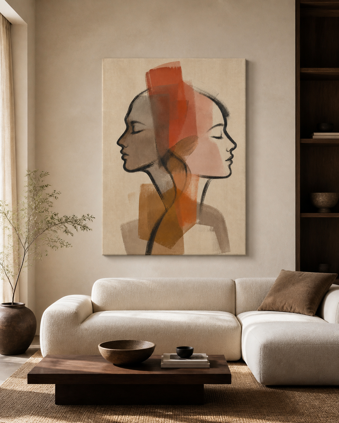 Dual Horizon Abstract Portrait Stretched Canvas