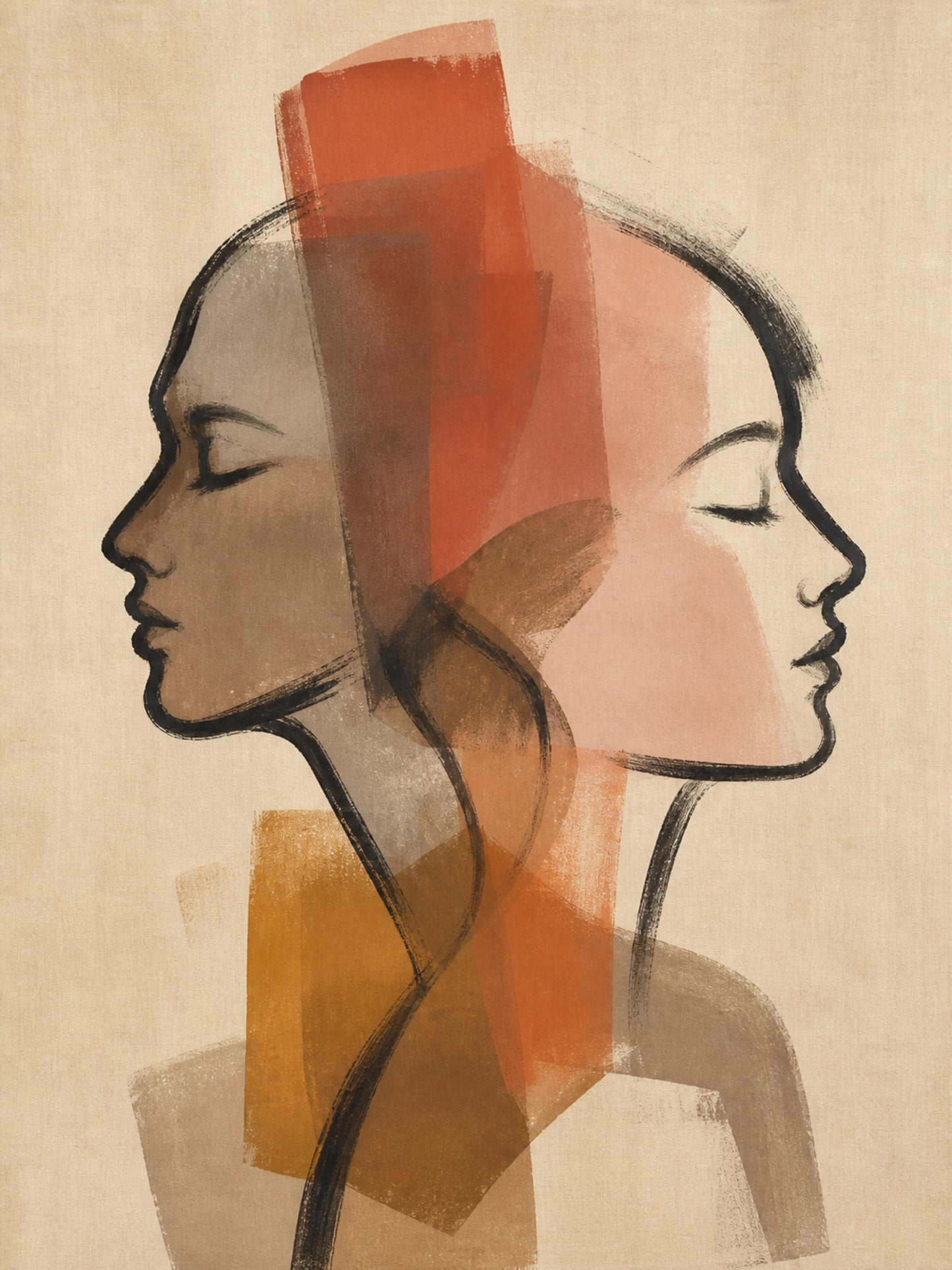 Dual Horizon Abstract Portrait Stretched Canvas