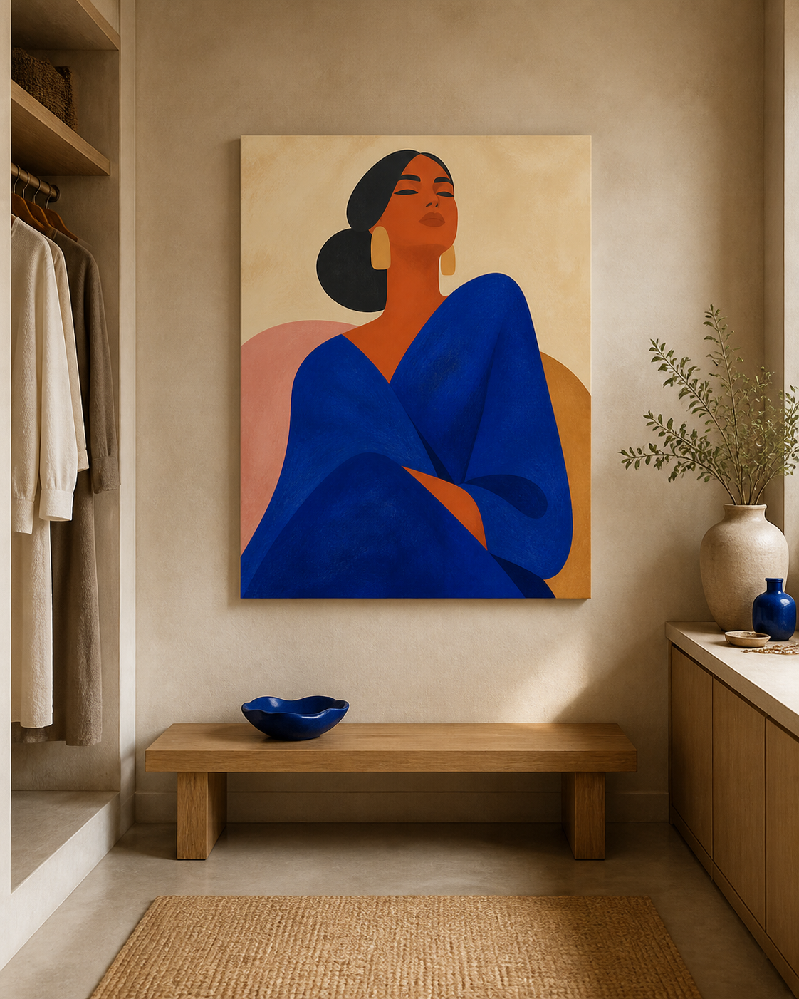 Cobalt Composure Abstract Portrait Stretched Canvas
