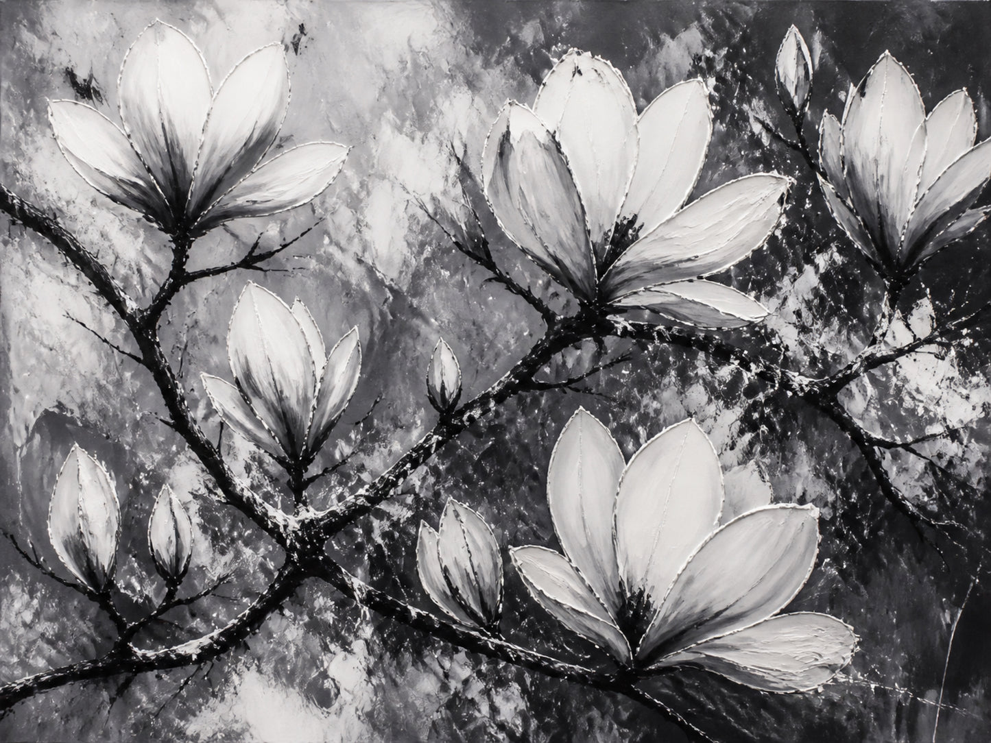 Monochrome Magnolia Botanical Canvas Wall Art