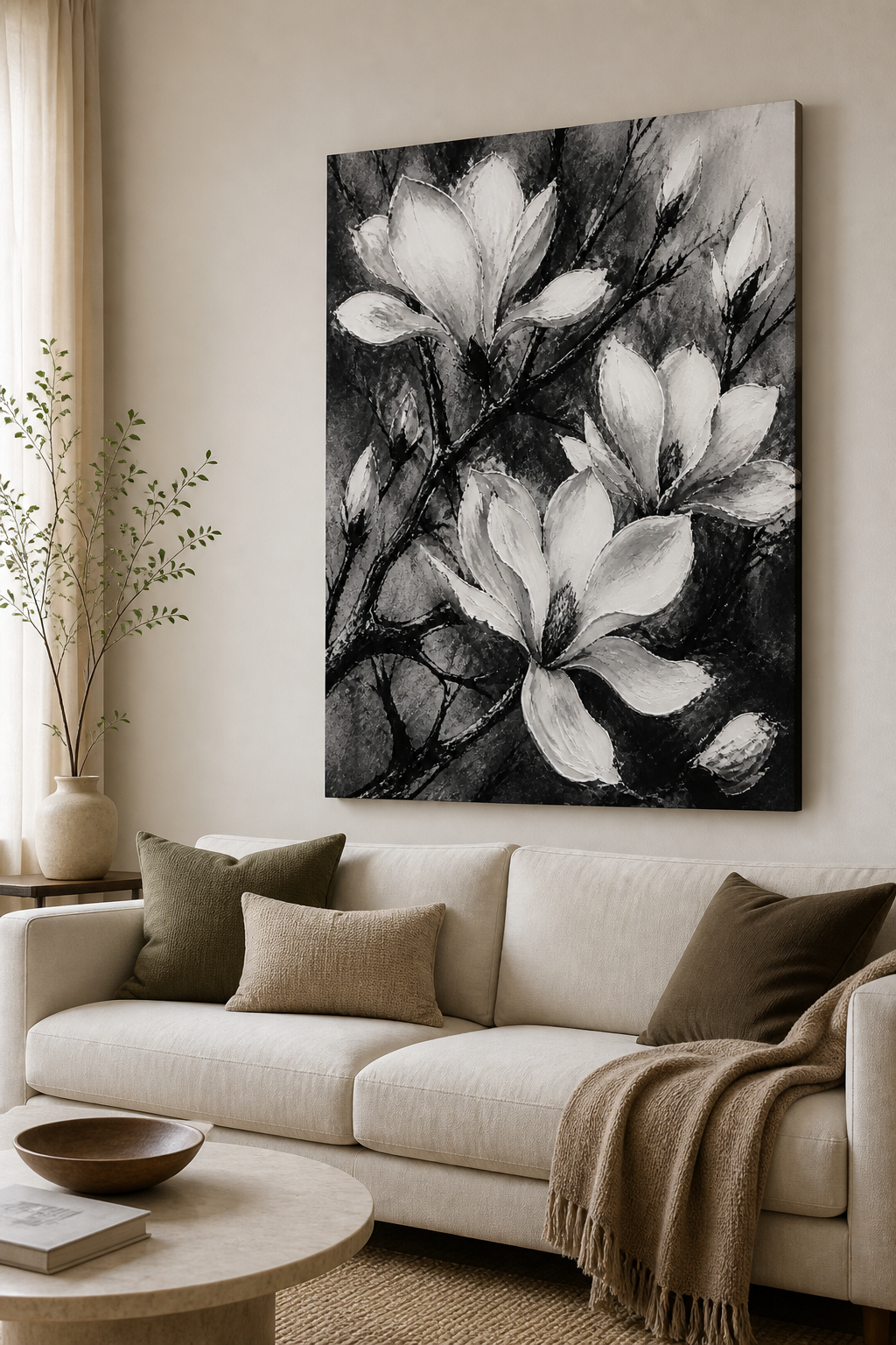 Monochrome Magnolia Botanical Canvas Wall Art