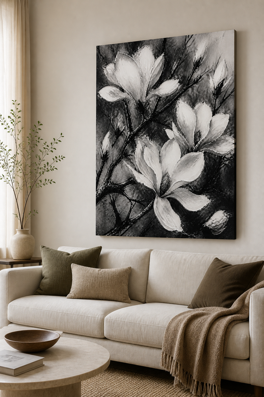 Monochrome Magnolia Botanical Canvas Wall Art