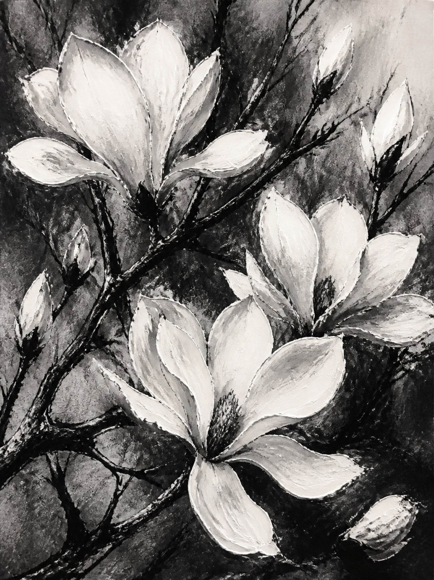 Monochrome Magnolia Botanical Canvas Wall Art