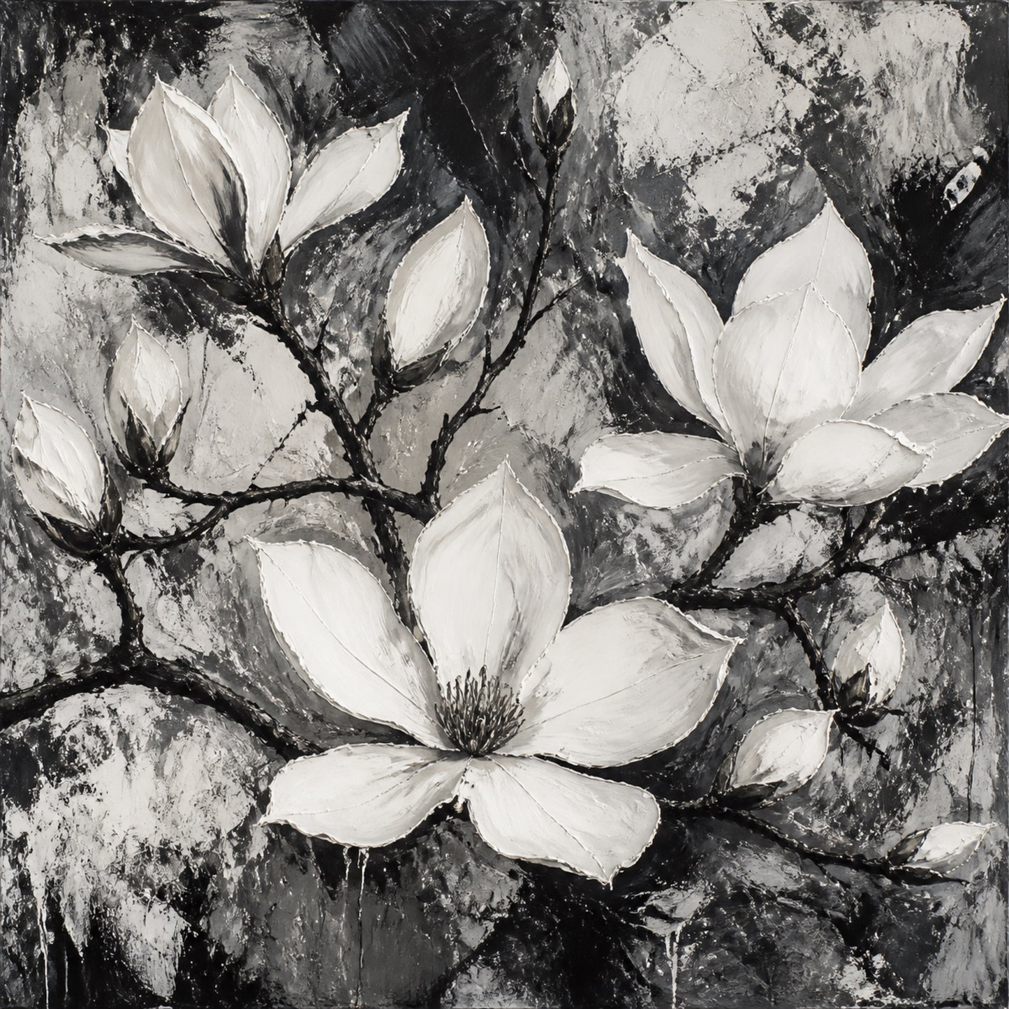 Monochrome Magnolia Botanical Canvas Wall Art