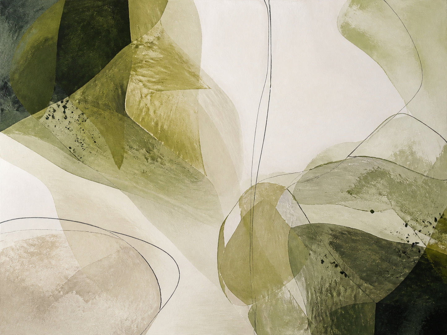 Olive Traces Green Abstract Canvas Wall Art