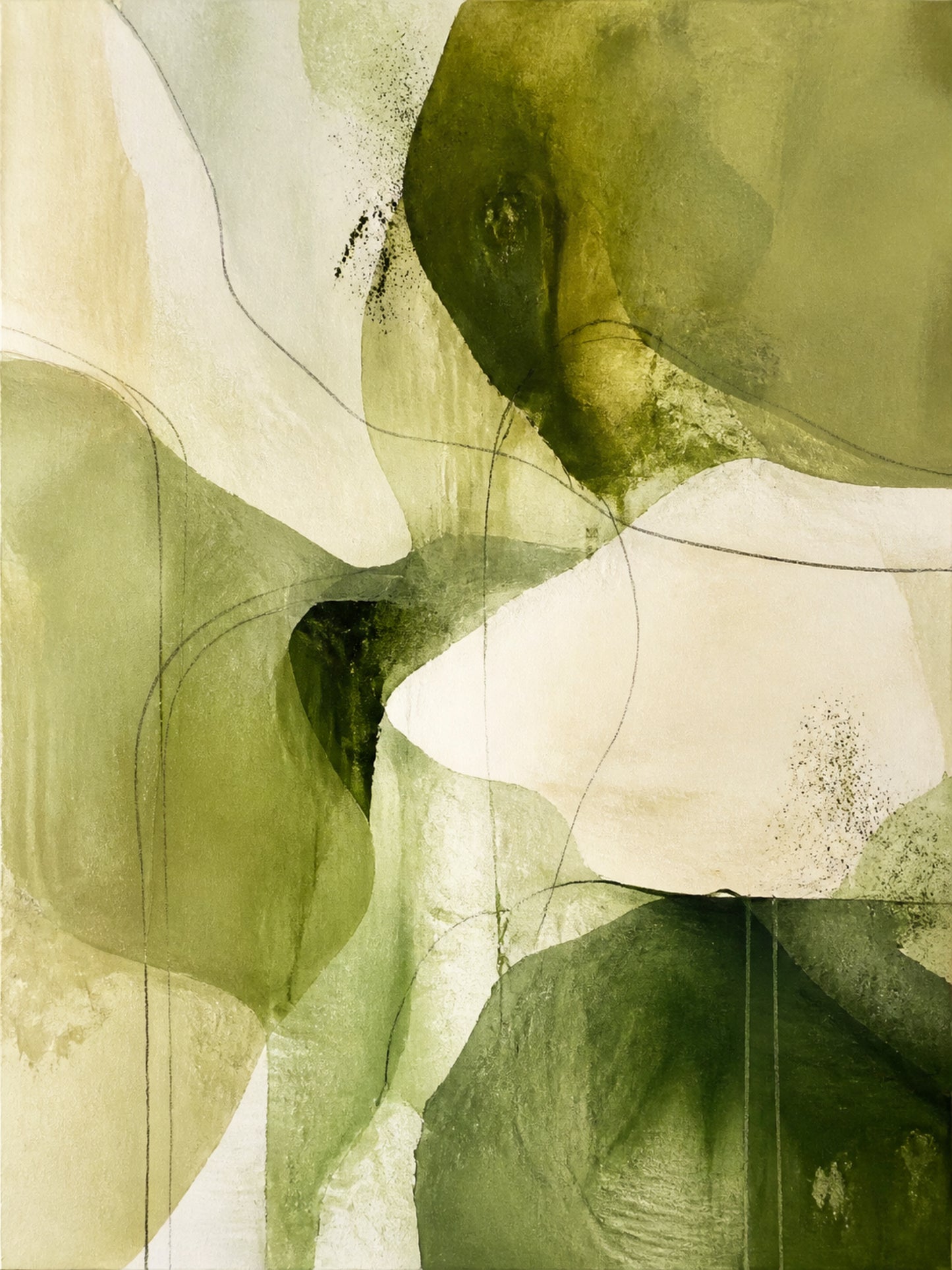 Olive Traces Green Abstract Canvas Wall Art