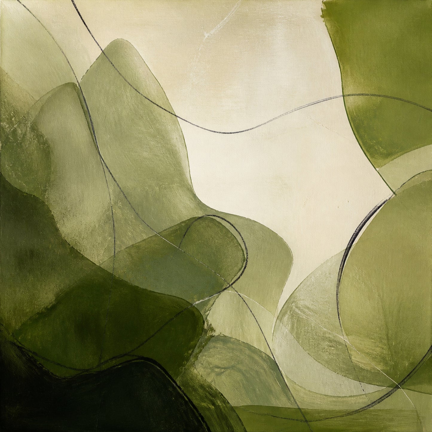 Olive Traces Green Abstract Canvas Wall Art