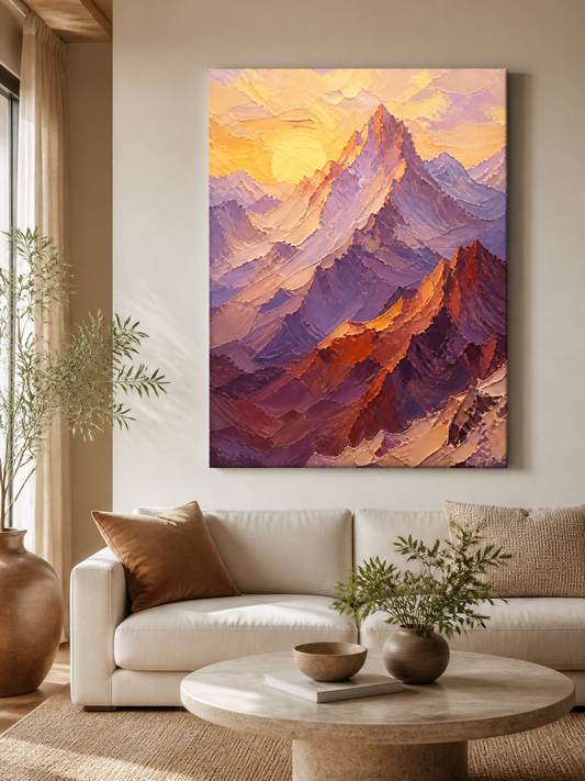Alpine Dawn Textured Mountain Canvas Wall Art