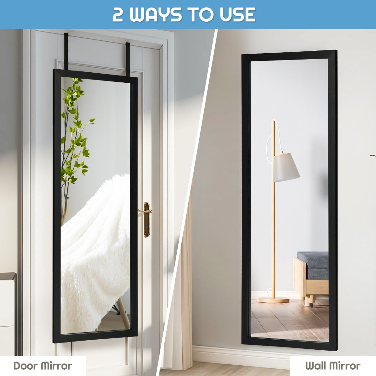 120 cm Over-the-Door Full-Length Dressing Mirror – Black