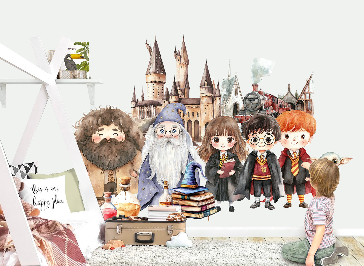 Wizard School Wall Decal, Magic Castle Kids Room Sticker, Fantasy Nursery Decor-BR574