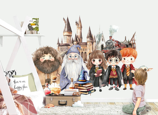 Wizard School Wall Decal, Magic Castle Kids Room Sticker, Fantasy Nursery Decor-BR574