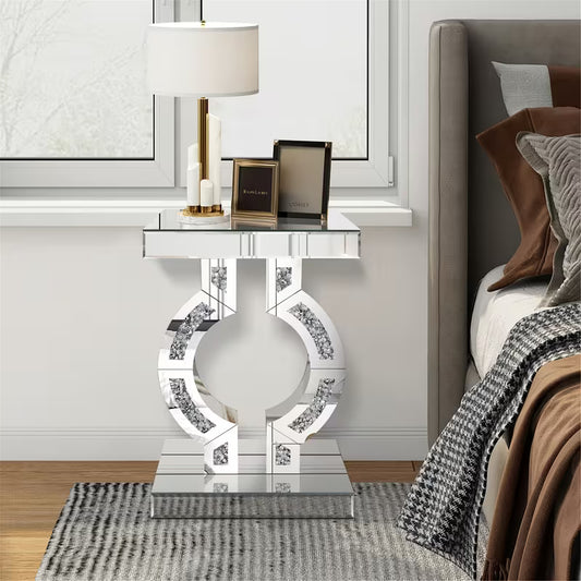 22.4 Circular Mirror Side Table With Diamond Inlay Featuring Suitable For Home Decor In Offices Living Rooms And Bedrooms – view 1