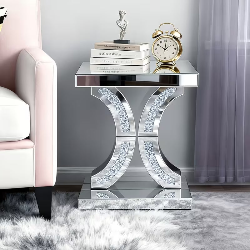 22.4-Inch Double Curved Diamond Decorated Edge Table, Small Table for Light Luxury Items in Living Room/Bedroom, Adaptable to Multiple Scenarios, Enhancing The Texture of Home Light Luxury Decoration – view 2