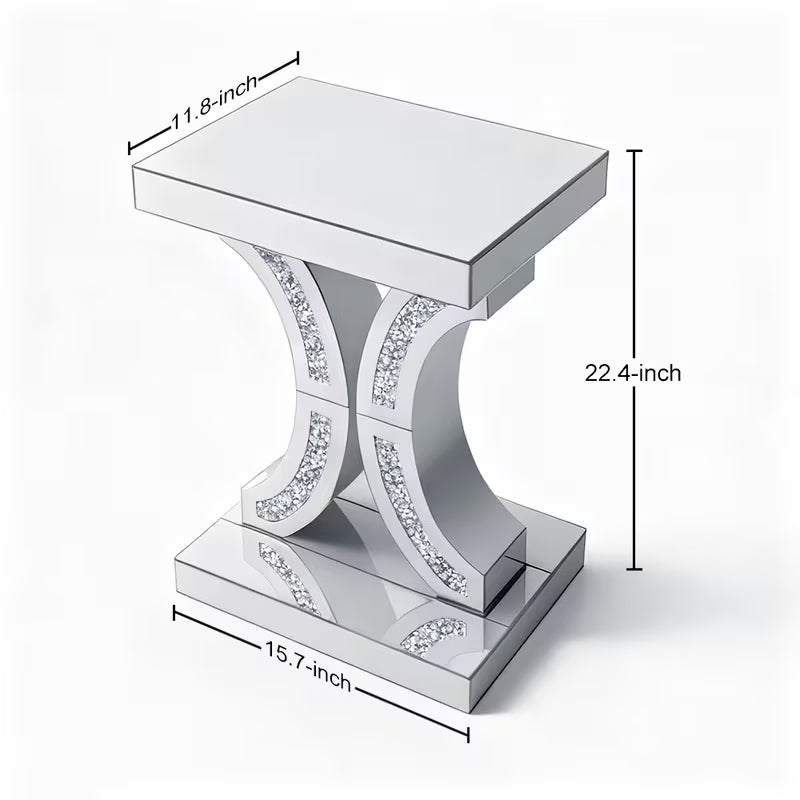 22.4-Inch Double Curved Diamond Decorated Edge Table, Small Table for Light Luxury Items in Living Room/Bedroom, Adaptable to Multiple Scenarios, Enhancing The Texture of Home Light Luxury Decoration – view 3