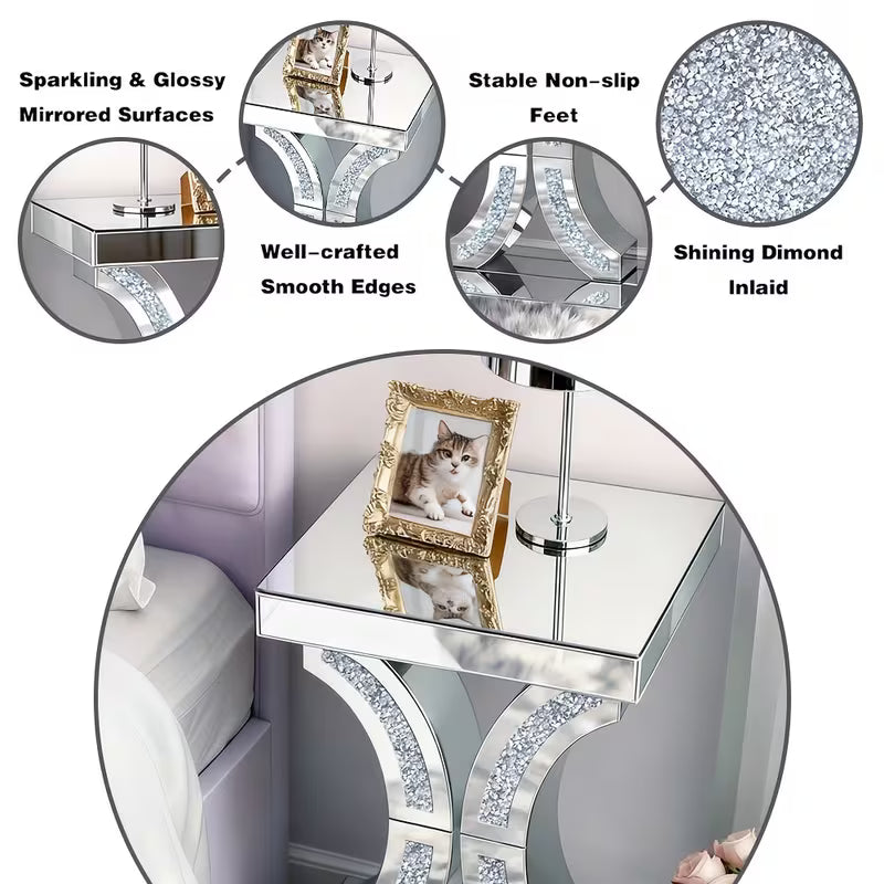 22.4-Inch Double Curved Diamond Decorated Edge Table, Small Table for Light Luxury Items in Living Room/Bedroom, Adaptable to Multiple Scenarios, Enhancing The Texture of Home Light Luxury Decoration – view 4