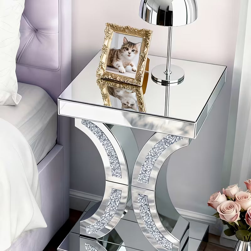 22.4-Inch Double Curved Diamond Decorated Edge Table, Small Table for Light Luxury Items in Living Room/Bedroom, Adaptable to Multiple Scenarios, Enhancing The Texture of Home Light Luxury Decoration – view 5