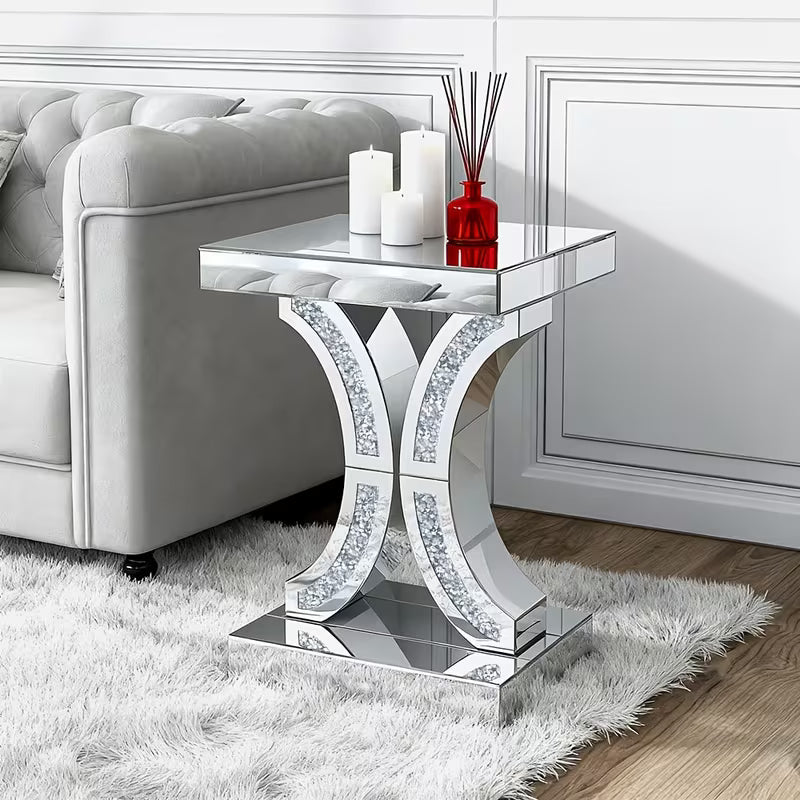 22.4-Inch Double Curved Diamond Decorated Edge Table, Small Table for Light Luxury Items in Living Room/Bedroom, Adaptable to Multiple Scenarios, Enhancing The Texture of Home Light Luxury Decoration – view 6