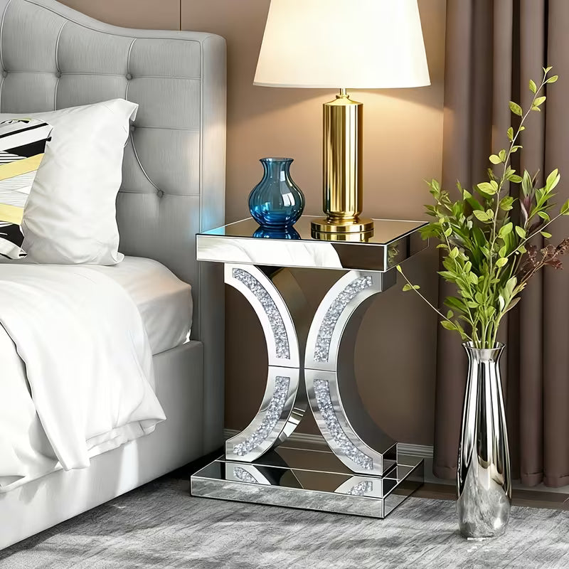 22.4-Inch Double Curved Diamond Decorated Edge Table, Small Table for Light Luxury Items in Living Room/Bedroom, Adaptable to Multiple Scenarios, Enhancing The Texture of Home Light Luxury Decoration – view 7