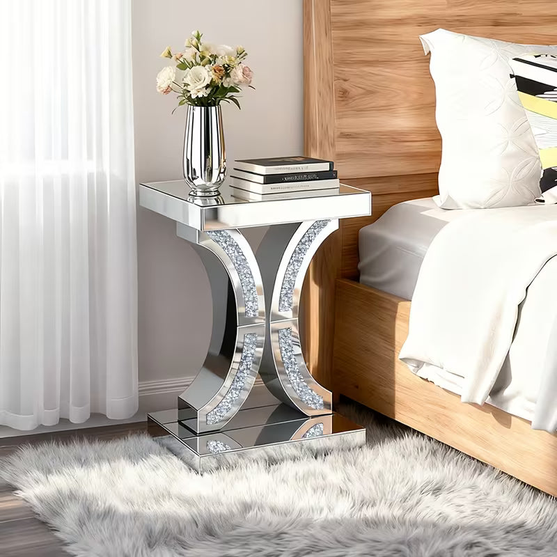 22.4-Inch Double Curved Diamond Decorated Edge Table, Small Table for Light Luxury Items in Living Room/Bedroom, Adaptable to Multiple Scenarios, Enhancing The Texture of Home Light Luxury Decoration – view 8
