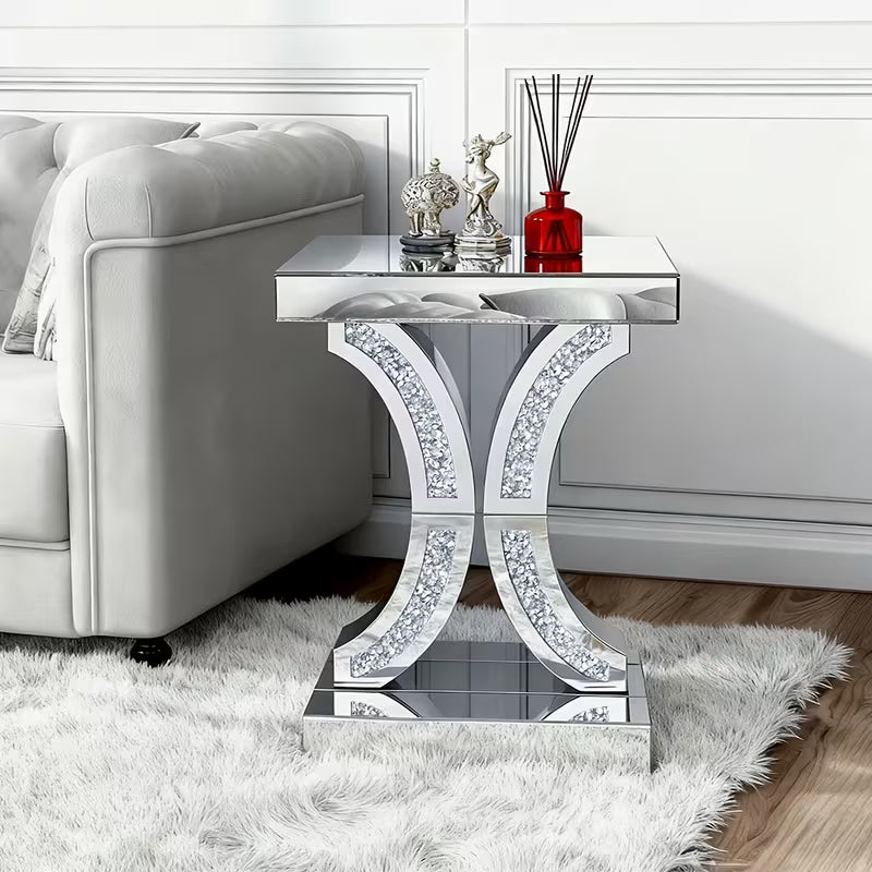 22.4-Inch Double Curved Diamond Decorated Edge Table, Small Table for Light Luxury Items in Living Room/Bedroom, Adaptable to Multiple Scenarios, Enhancing The Texture of Home Light Luxury Decoration – view 9