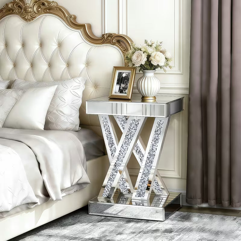 22.4-Inch Silvery Mirror Console Table with Glass Surface And Diamond Inlay Design Suitable for Modern Living Room, Foyer, Or Corridor Decoration As an Entry-Level Table – view 1