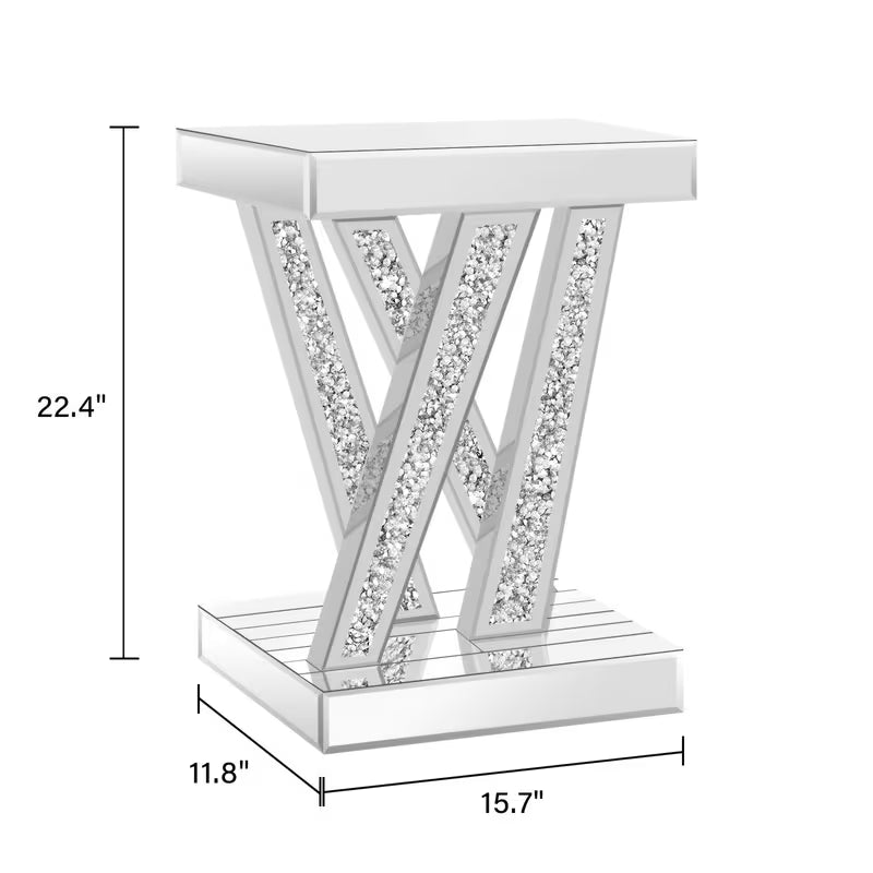 22.4-Inch Silvery Mirror Console Table with Glass Surface And Diamond Inlay Design Suitable for Modern Living Room, Foyer, Or Corridor Decoration As an Entry-Level Table – view 3