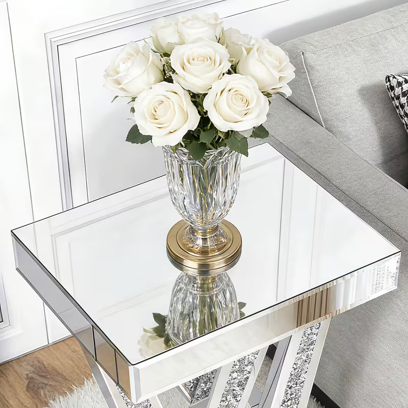 22.4-Inch Silvery Mirror Console Table with Glass Surface And Diamond Inlay Design Suitable for Modern Living Room, Foyer, Or Corridor Decoration As an Entry-Level Table – view 4