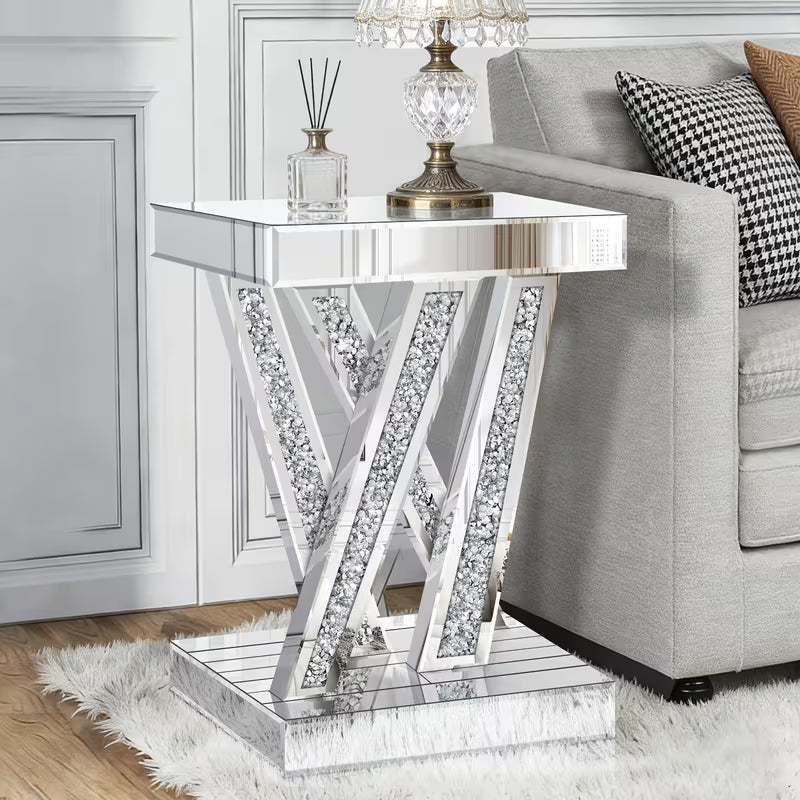 22.4-Inch Silvery Mirror Console Table with Glass Surface And Diamond Inlay Design Suitable for Modern Living Room, Foyer, Or Corridor Decoration As an Entry-Level Table – view 5