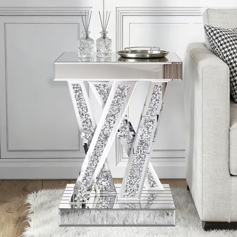 22.4-Inch Silvery Mirror Console Table with Glass Surface And Diamond Inlay Design Suitable for Modern Living Room, Foyer, Or Corridor Decoration As an Entry-Level Table – view 6