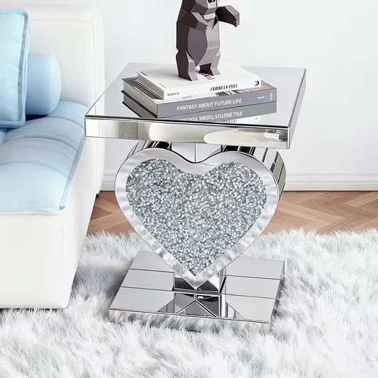23.6 Heart Shaped Diamond Inlaid Mirrored Edge Table High And Suitable For – view 1