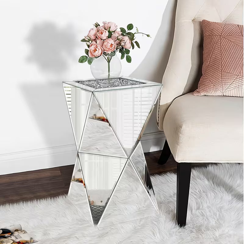 30.48 cm X 30.48cm X55.88 cm Silvery Mirror Geometric Edge Table with Diamond Broken Grain Tabletop Decoration, Space Saving Design, Geometric Small Mirror Coffee Table, Suitable for Living Rooms, Bedrooms, Corners, And Small Spaces – view 1