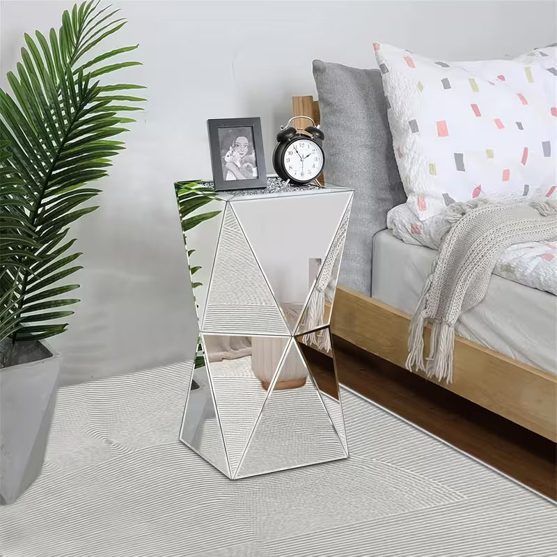 30.48 cm X 30.48cm X55.88 cm Silvery Mirror Geometric Edge Table with Diamond Broken Grain Tabletop Decoration, Space Saving Design, Geometric Small Mirror Coffee Table, Suitable for Living Rooms, Bedrooms, Corners, And Small Spaces – view 2