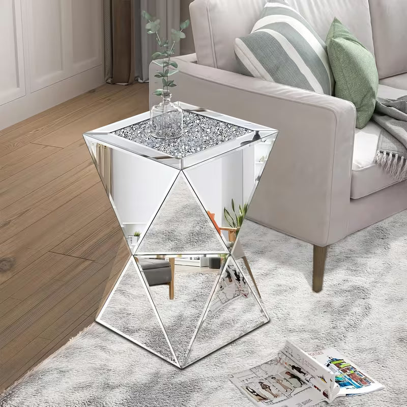 30.48 cm X 30.48cm X55.88 cm Silvery Mirror Geometric Edge Table with Diamond Broken Grain Tabletop Decoration, Space Saving Design, Geometric Small Mirror Coffee Table, Suitable for Living Rooms, Bedrooms, Corners, And Small Spaces – view 4