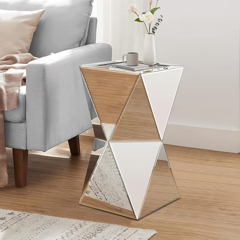 30.48 cm X 30.48cm X55.88 cm Silvery Mirror Geometric Edge Table with Diamond Broken Grain Tabletop Decoration, Space Saving Design, Geometric Small Mirror Coffee Table, Suitable for Living Rooms, Bedrooms, Corners, And Small Spaces – view 5