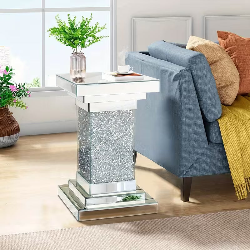 30.48cm X 50.8cm Silvery Mirrored End Table | Modern Crystal Inlay Coffee Table Glamorous Square Side Table for Living Room And Bedroom Decor – view 1