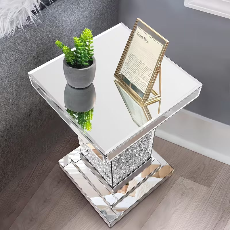 30.48cm X 50.8cm Silvery Mirrored End Table | Modern Crystal Inlay Coffee Table Glamorous Square Side Table for Living Room And Bedroom Decor – view 2