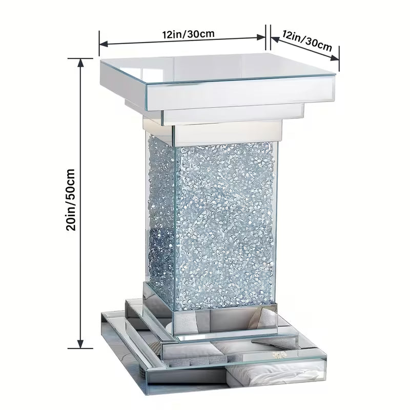 30.48cm X 50.8cm Silvery Mirrored End Table | Modern Crystal Inlay Coffee Table Glamorous Square Side Table for Living Room And Bedroom Decor – view 3