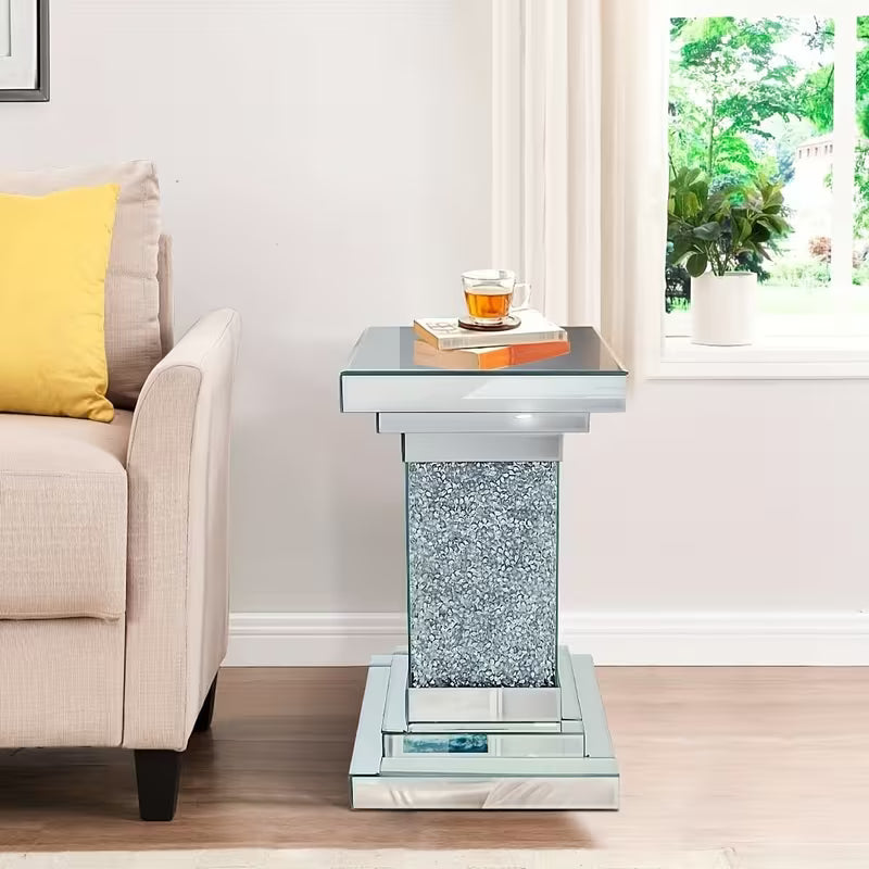 30.48cm X 50.8cm Silvery Mirrored End Table | Modern Crystal Inlay Coffee Table Glamorous Square Side Table for Living Room And Bedroom Decor – view 4
