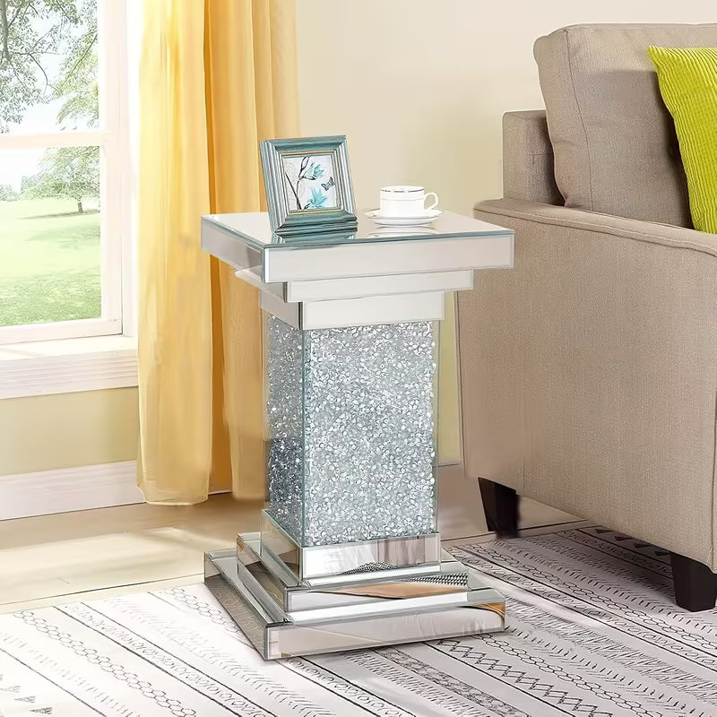 30.48cm X 50.8cm Silvery Mirrored End Table | Modern Crystal Inlay Coffee Table Glamorous Square Side Table for Living Room And Bedroom Decor – view 6