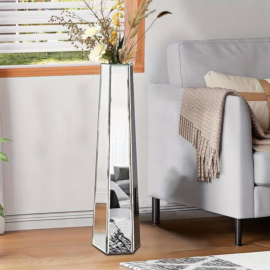 30 Inch Tall Mirrored Floor Vase For Living Room Decoration Elegant Large Silvery Vase Dried Flowers Great For Home Decor Bedroom And – view 1