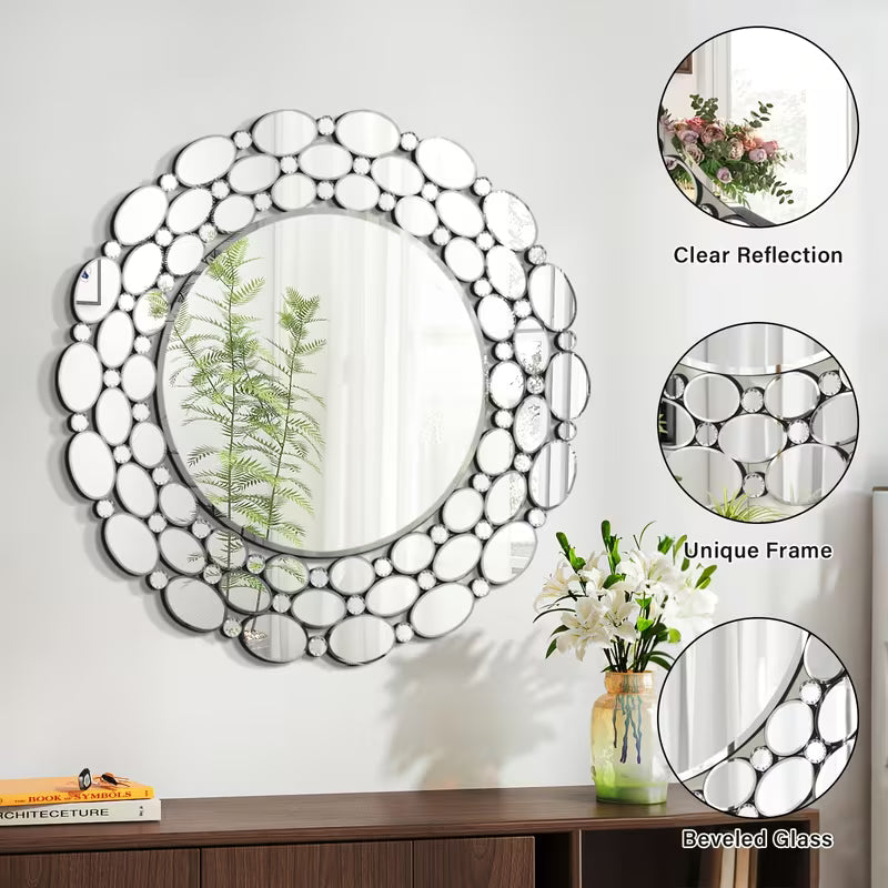 32 Inch Round Decorative Mirror With Borders Wall Mounted Mirror Suitable For Bathroom Dressing Table And Living Room Decor – view 1