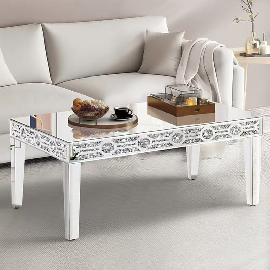 35.4 Coffee Table With Diamond Inlaid Border Easy To Clean High Reflective Tabletop Suitable For Living Room Multifunctional Furniture For Contemporary Homes No Wood – view 1