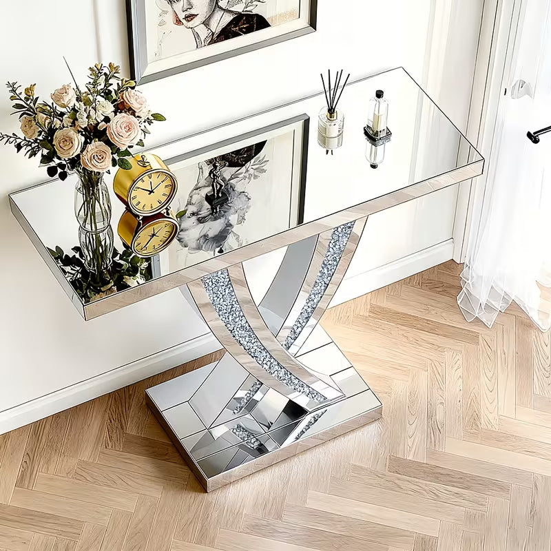 35.8 Sparkling Shaped Mirror Entrance Table High Reflective Design Thick Anddurable Tabletop Modern Light Decoration Storage Table – view 1