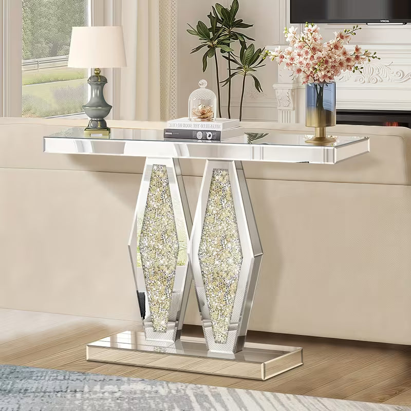 39.37 11.81 31.5 Modern Fragmented Diamond Mirror Entry Table With Diamond Accents Simple And Stylish Suitable For Living Rooms And Foyers To Create An Exquisite Entryway Space – view 1
