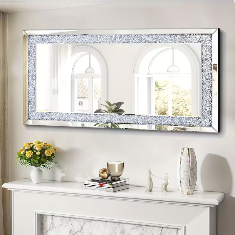 47.2 6 Crystal Inlaid Border Wall Mirror Rectangular Decorative Mirror Horizontally And Suitable For Living Room Bathroom Bedroom Dining Room Enhancing – view 1