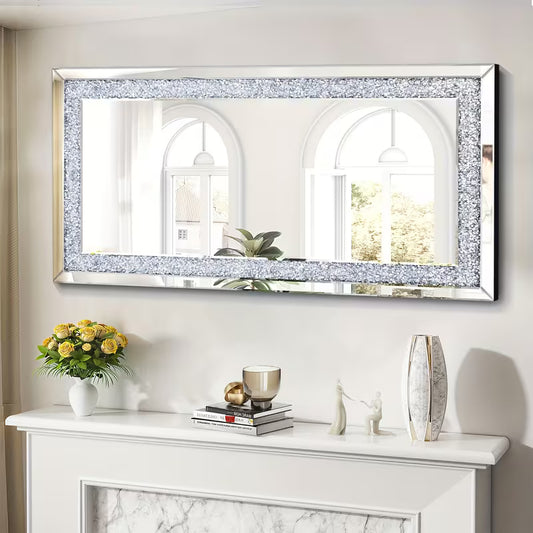 47.2 6 Crystal Inlaid Border Wall Mirror Rectangular Decorative Mirror Horizontally And Suitable For Living Room Bathroom Bedroom Dining Room Enhancing – view 1
