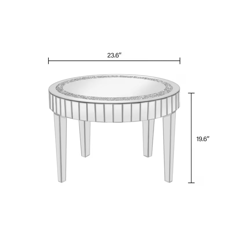 59.94cm Round Diamond Inlaid Mirror Tea Table, Easy-Clean Mirror Surface, Elegant Silvery Living Room and Foyer Decorative Furniture – view 3