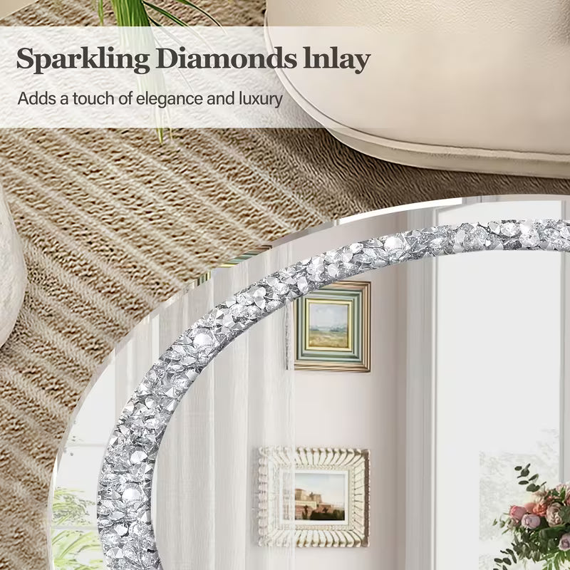 59.94cm Round Diamond Inlaid Mirror Tea Table, Easy-Clean Mirror Surface, Elegant Silvery Living Room and Foyer Decorative Furniture – view 6